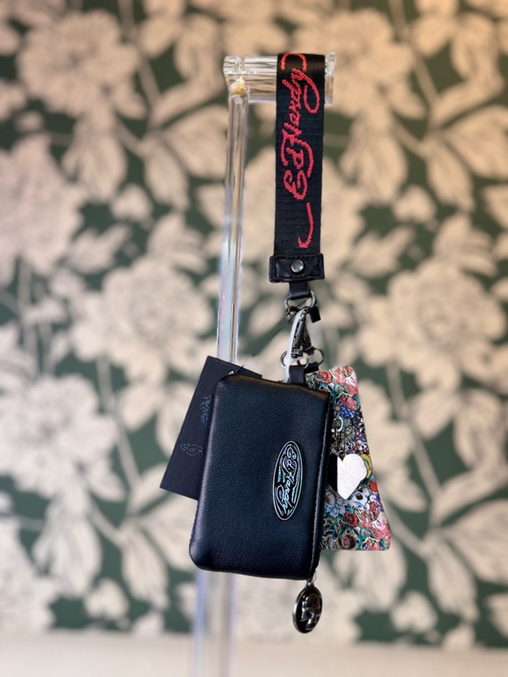 Ed Hardy Black Wristlet Clutch Set with Multicolor Floral Tag NWT